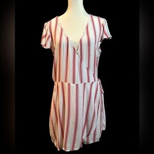 Hollister Red and White Striped Romper with Wrap and Side Tie